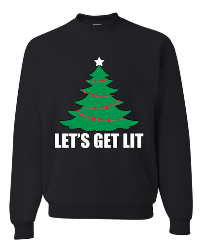 Lets Get Lit Xmas Tree Ugly Christmas Sweater Unisex Crewneck Graphic Sweatshirt