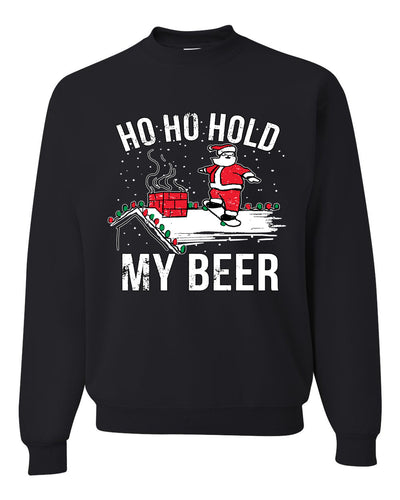 Ho Ho Hold my Beer Skateboarding Santa Ugly Christmas Sweater Christmas Unisex Crewneck Graphic Sweatshirt
