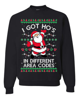 I Got Ho's in Different Area Codes Funny Santa Xmas Christmas Unisex Crewneck Graphic Sweatshirt