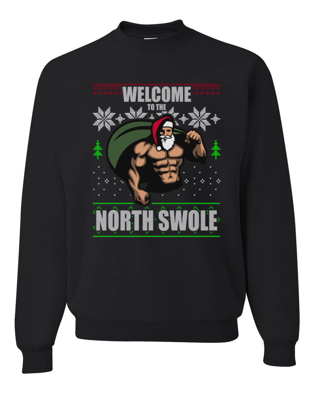 Funny Santa Gym Lifting Welcome to The North Swole Christmas Unisex Crewneck Graphic Sweatshirt