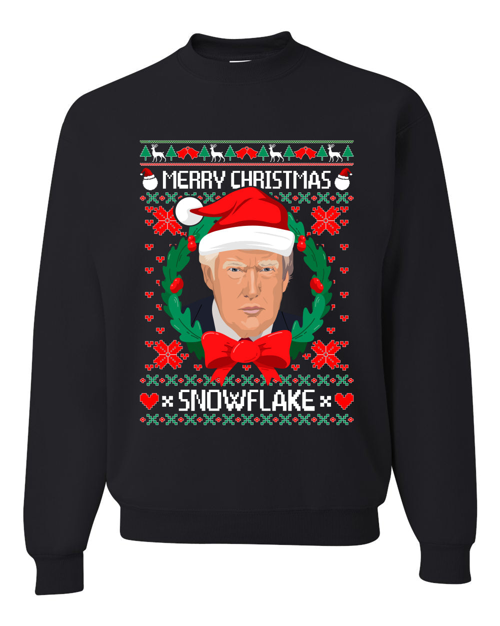 Merry Christmas Snowflake Funny Trump Ugly Christmas Sweater Unisex Crewneck Graphic Sweatshirt