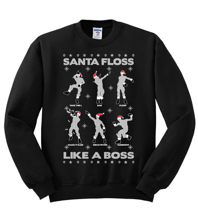 Santa Floss Like a Boss Dance Moves Christmas Unisex Crewneck Graphic Sweatshirt