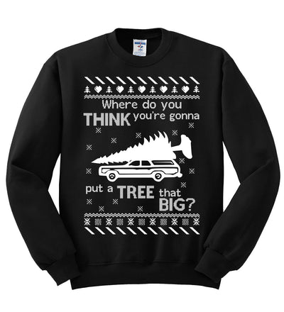 Where Do You Think You're Gonna Tree That Big? Christmas Unisex Crewneck Graphic Sweatshirt