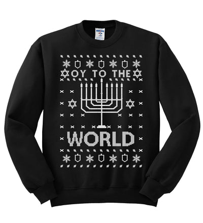 Oy to The World Funny Jewish Xmas Menorah Christmas Unisex Crewneck Graphic Sweatshirt
