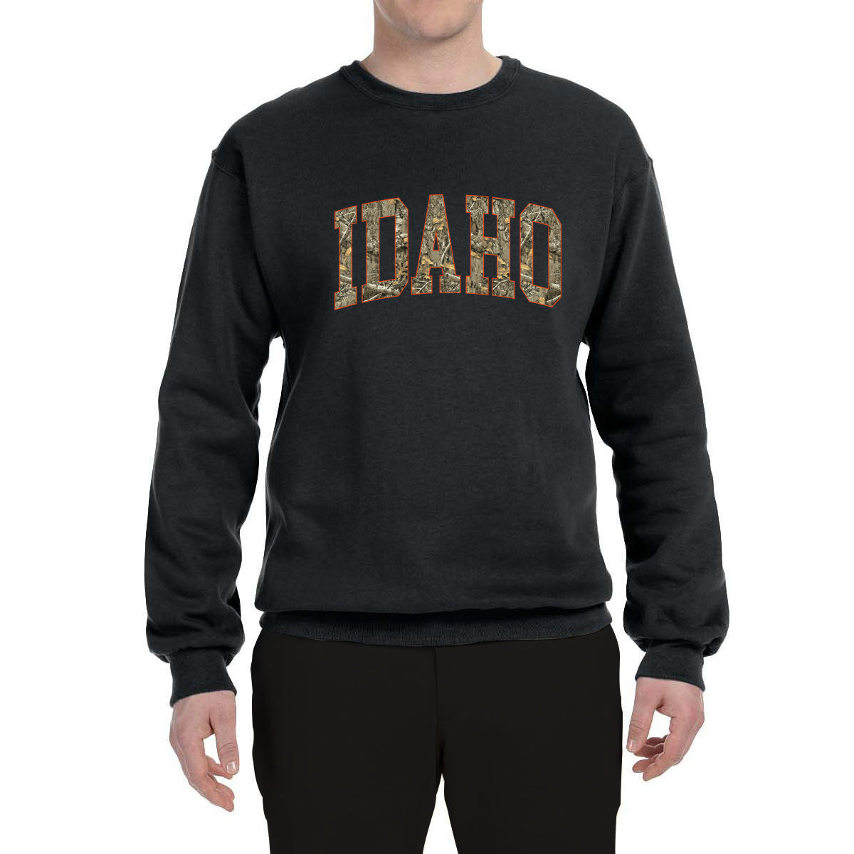 Idaho  Camo Fill Orange Outline Sweater, Unisex Crewneck Sweatshirts