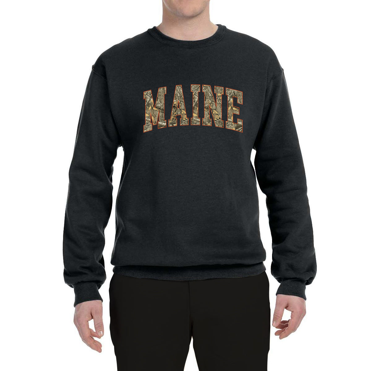 Maine  Camo Fill Orange Outline Sweater, Unisex Crewneck Sweatshirts