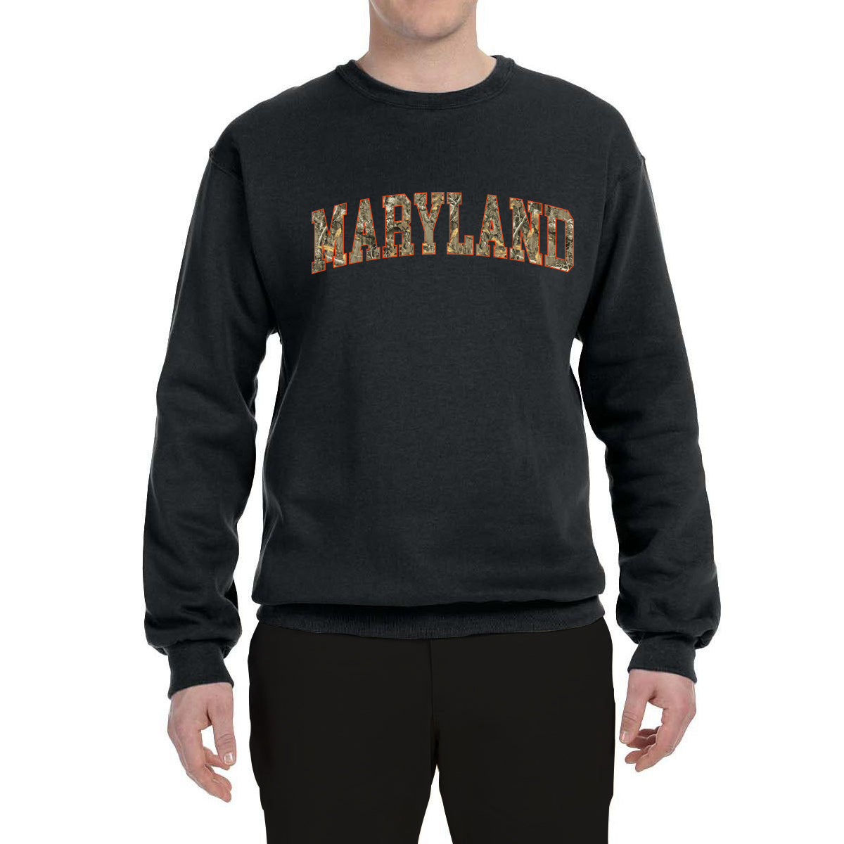 Maryland  Camo Fill Orange Outline Sweater, Unisex Crewneck Sweatshirts