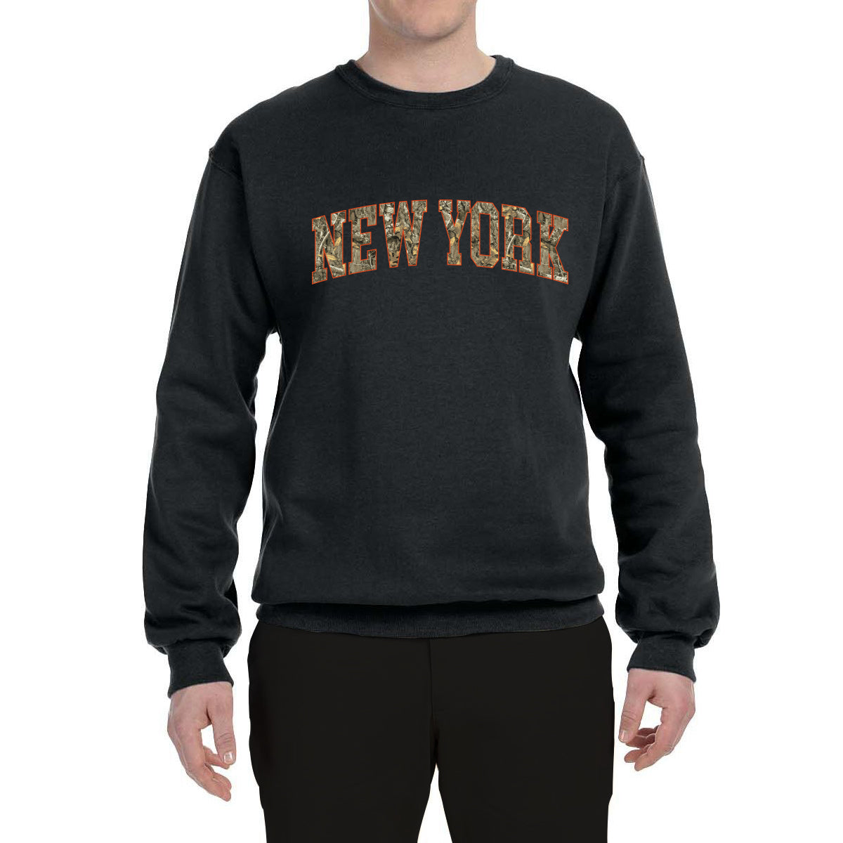 New York  Camo Fill Orange Outline Sweater, Unisex Crewneck Sweatshirts