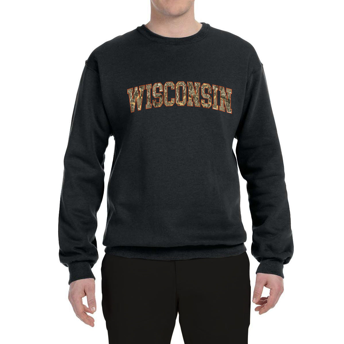 Wisconsin  Camo Fill Orange Outline Sweater, Unisex Crewneck Sweatshirts