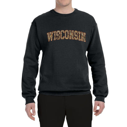 Wisconsin  Camo Fill Orange Outline Sweater, Unisex Crewneck Sweatshirts