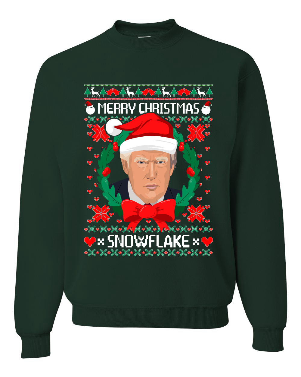 Merry Christmas Snowflake Funny Trump Ugly Christmas Sweater Unisex Crewneck Graphic Sweatshirt