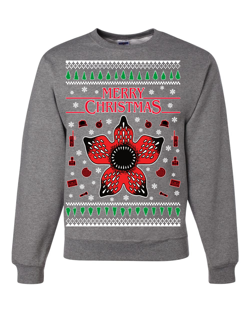 Merry Christmas collage of flower, phone, camera, and compass Christmas Unisex Crewneck Graphic Sweatshirt