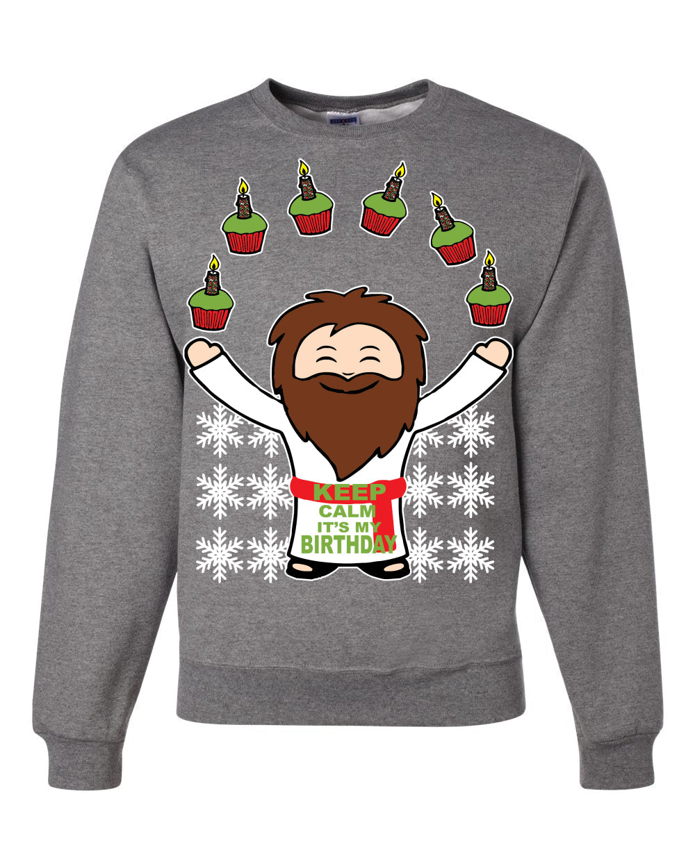 Keep Calm It's My Birthday Jesus Cupcakes Christmas Unisex Crewneck Graphic Sweatshirt