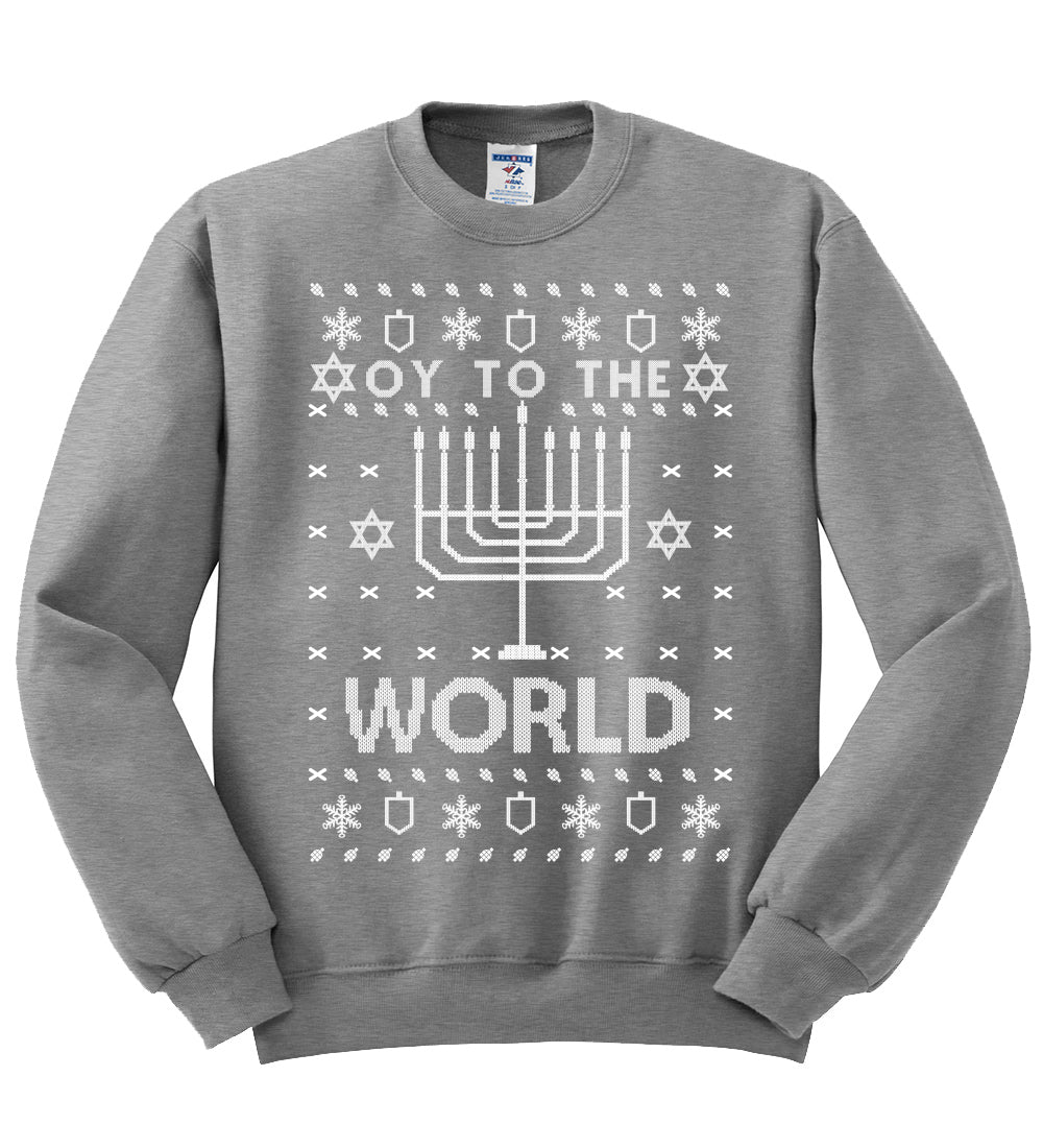 Oy to The World Funny Jewish Xmas Menorah Christmas Unisex Crewneck Graphic Sweatshirt