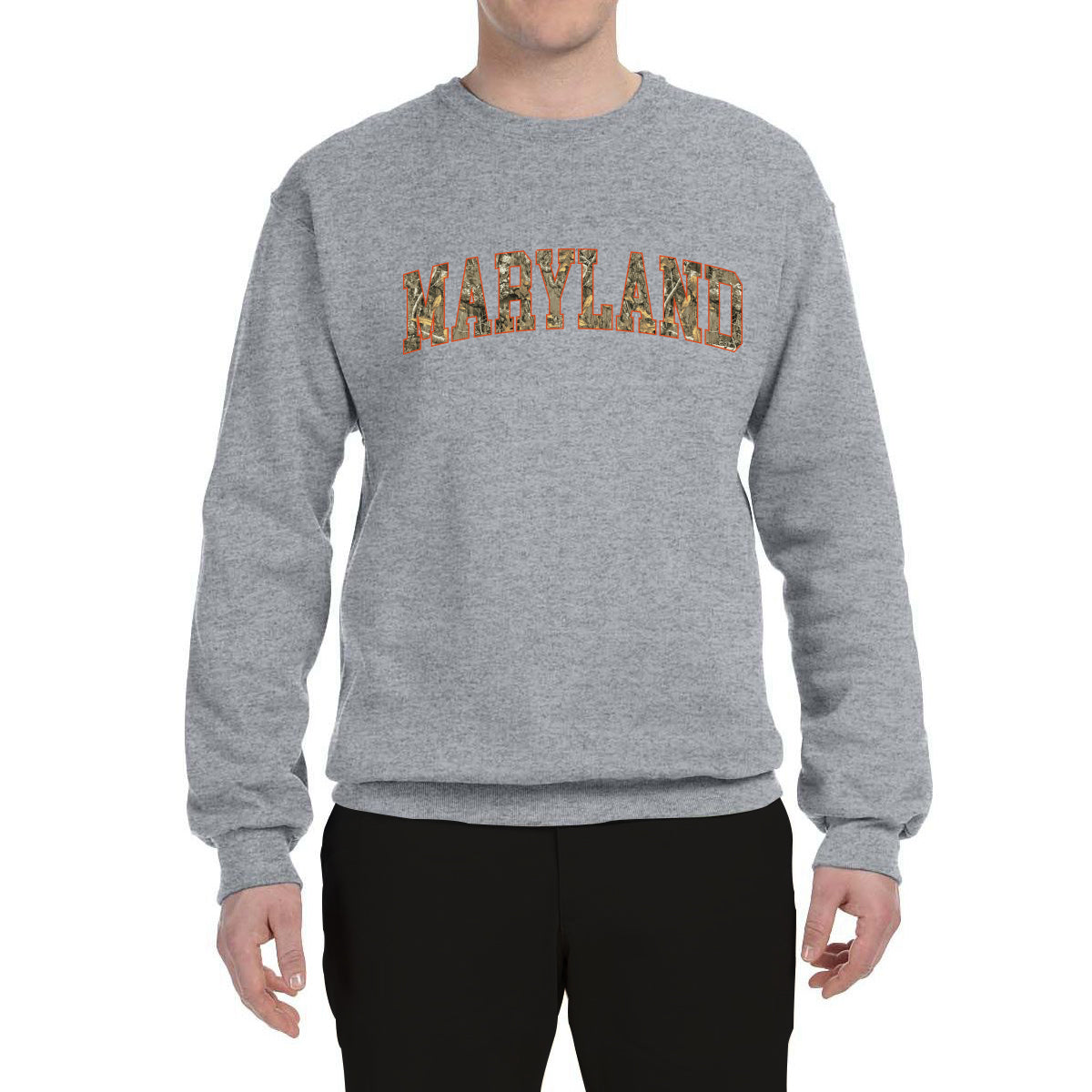 Maryland  Camo Fill Orange Outline Sweater, Unisex Crewneck Sweatshirts