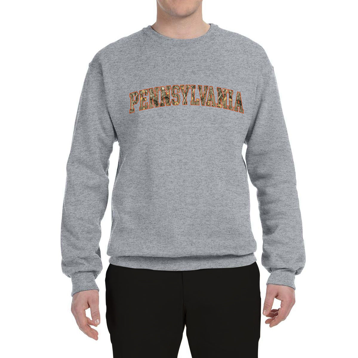 Pennsylvania  Camo Fill Orange Outline Sweater, Unisex Crewneck Sweatshirts