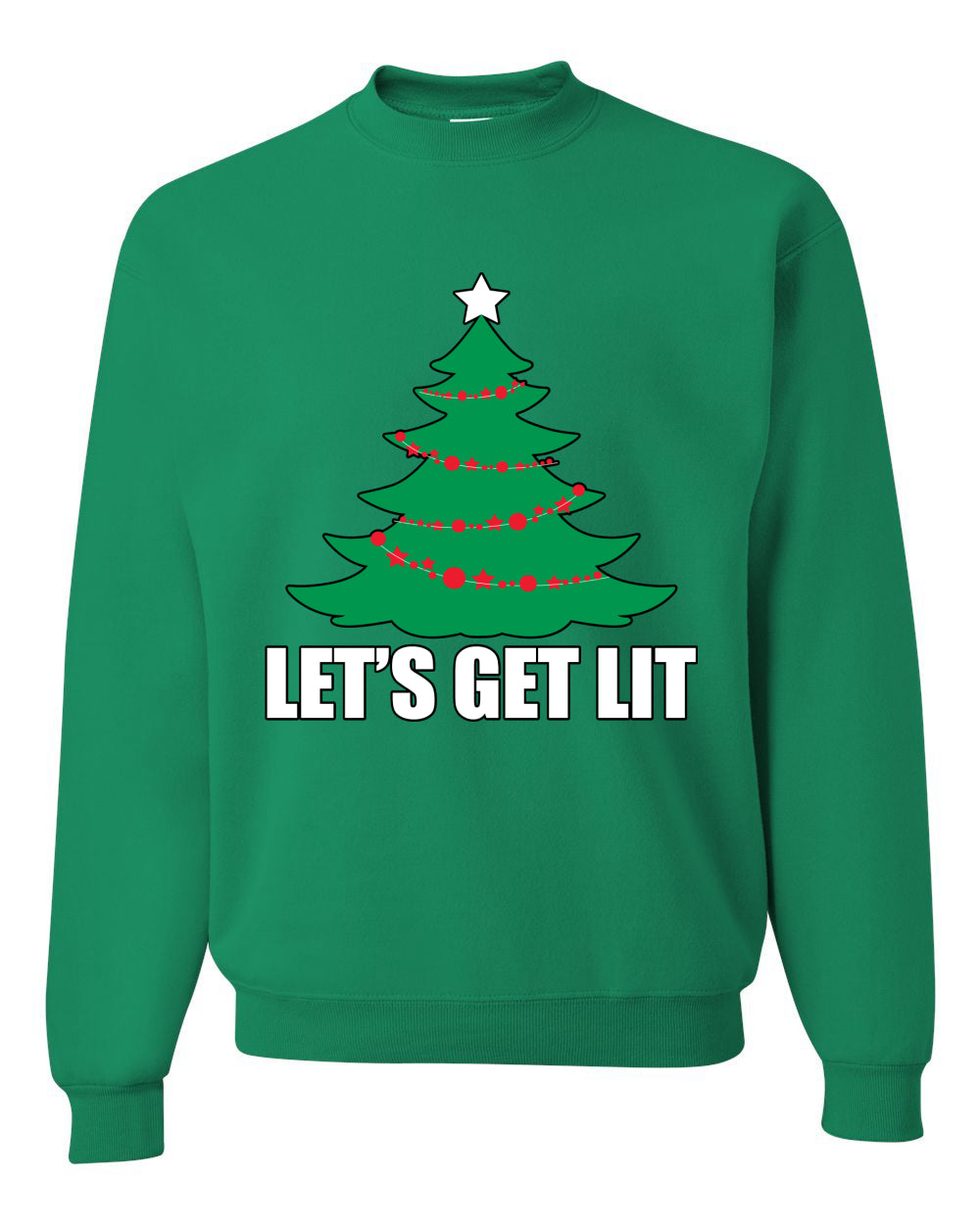 Lets Get Lit Xmas Tree Ugly Christmas Sweater Unisex Crewneck Graphic Sweatshirt