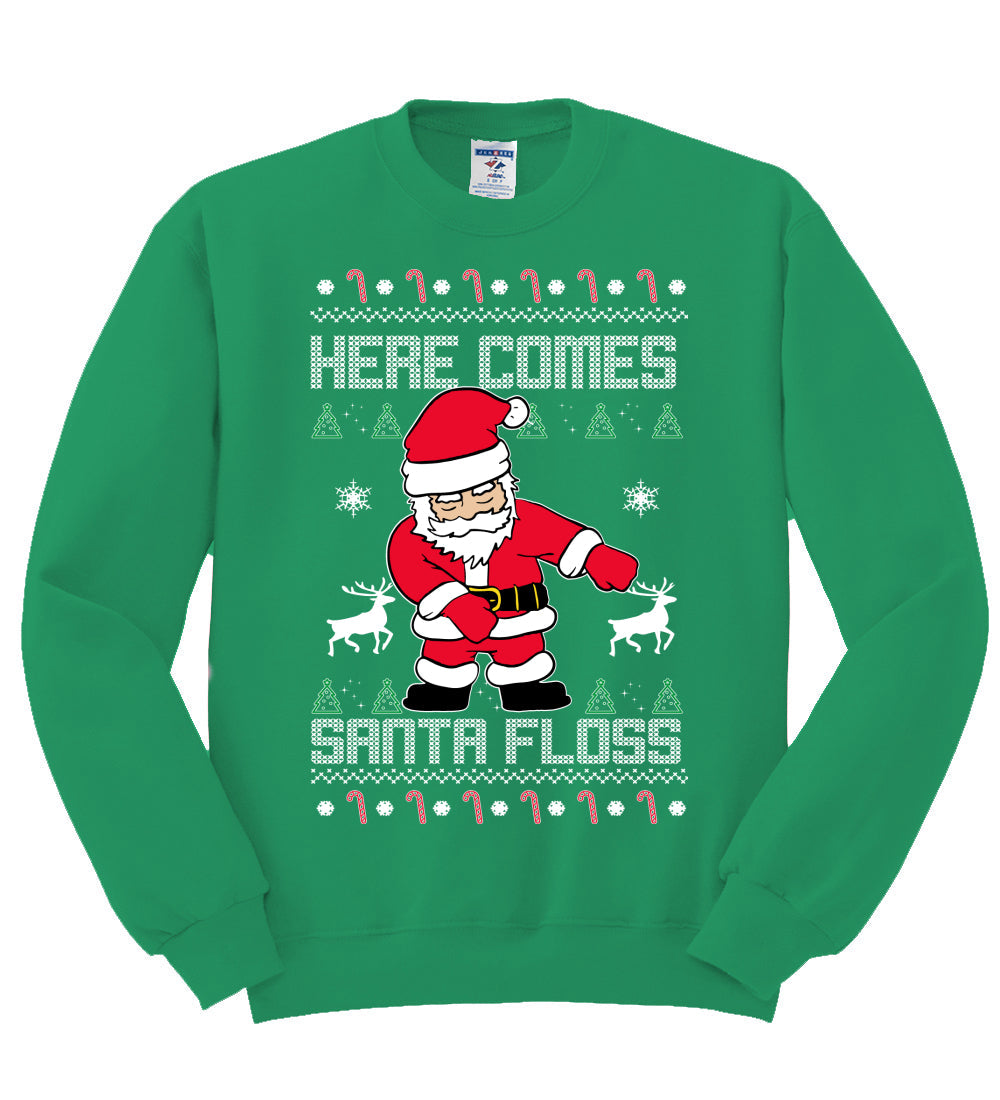 Here Comes Santa Floss Funny Dance Moves Christmas Unisex Crewneck Graphic Sweatshirt