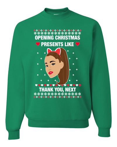 opening christmas presents like thank you, next Christmas Unisex Crewneck Graphic Sweatshirt