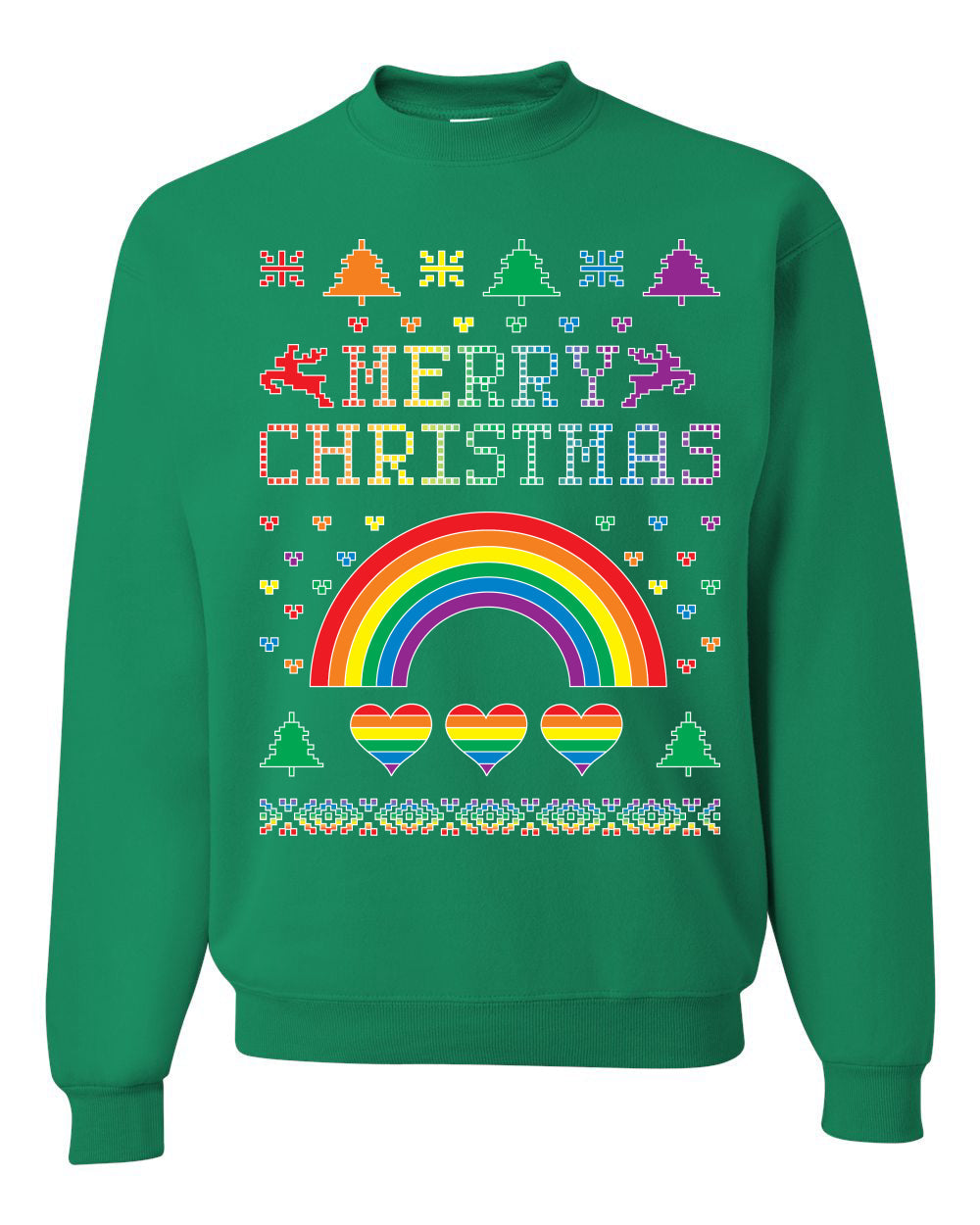 Merry Christmas Rainbow Hearts Unisex Crewneck Graphic Sweatshirt