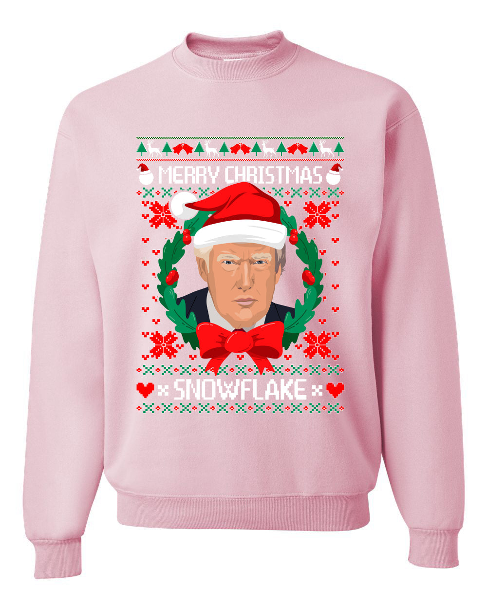 Merry Christmas Snowflake Funny Trump Ugly Christmas Sweater Unisex Crewneck Graphic Sweatshirt