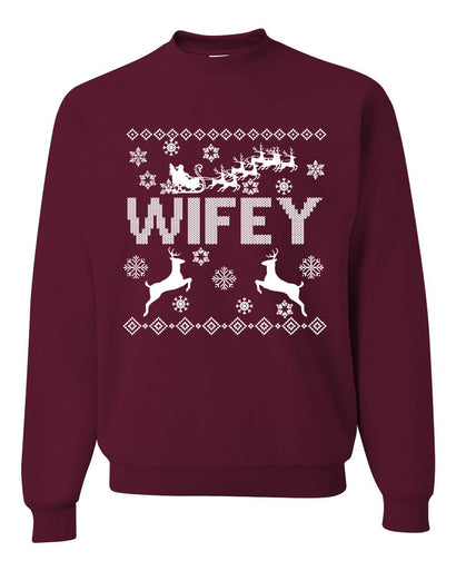 Christmas Wifey Love Ugly Christmas Sweater  Christmas Unisex Crewneck Graphic Sweatshirt