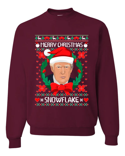 Merry Christmas Snowflake Funny Trump Ugly Christmas Sweater Unisex Crewneck Graphic Sweatshirt