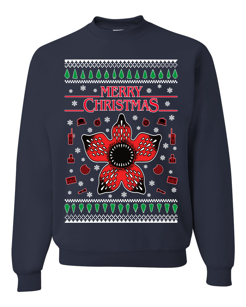 Merry Christmas collage of flower, phone, camera, and compass Christmas Unisex Crewneck Graphic Sweatshirt