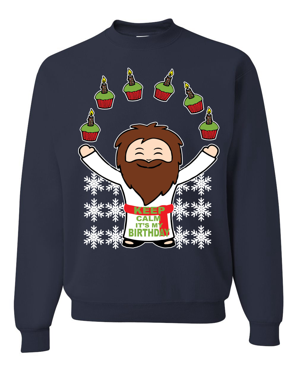Keep Calm It's My Birthday Jesus Cupcakes Christmas Unisex Crewneck Graphic Sweatshirt