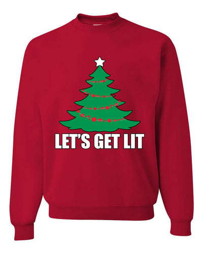 Lets Get Lit Xmas Tree Ugly Christmas Sweater Unisex Crewneck Graphic Sweatshirt