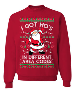 I Got Ho's in Different Area Codes Funny Santa Xmas Christmas Unisex Crewneck Graphic Sweatshirt