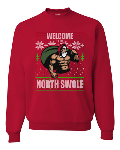 Funny Santa Gym Lifting Welcome to The North Swole Christmas Unisex Crewneck Graphic Sweatshirt