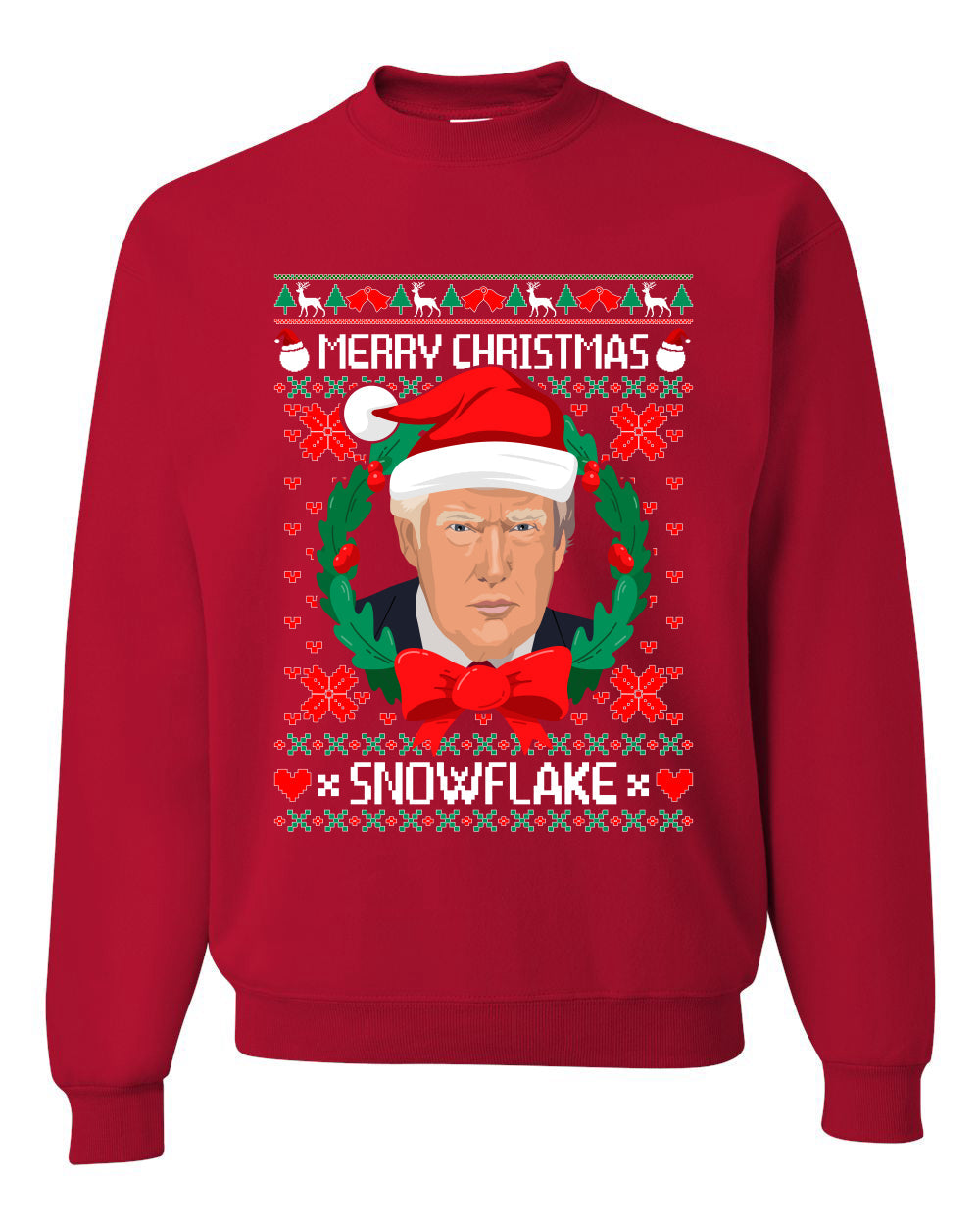Merry Christmas Snowflake Funny Trump Ugly Christmas Sweater Unisex Crewneck Graphic Sweatshirt