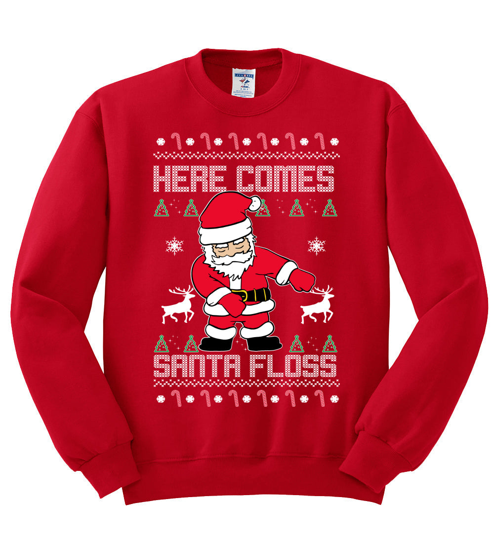 Here Comes Santa Floss Funny Dance Moves Christmas Unisex Crewneck Graphic Sweatshirt