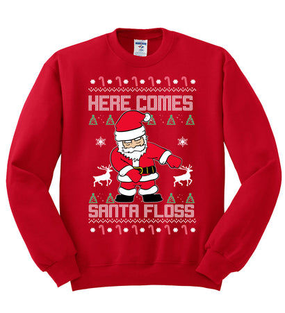 Here Comes Santa Floss Funny Dance Moves Christmas Unisex Crewneck Graphic Sweatshirt