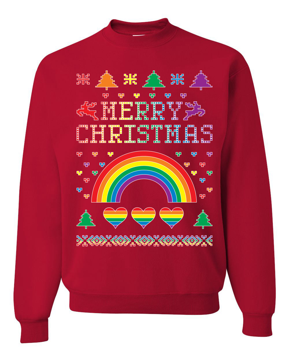 Merry Christmas Rainbow Hearts Unisex Crewneck Graphic Sweatshirt
