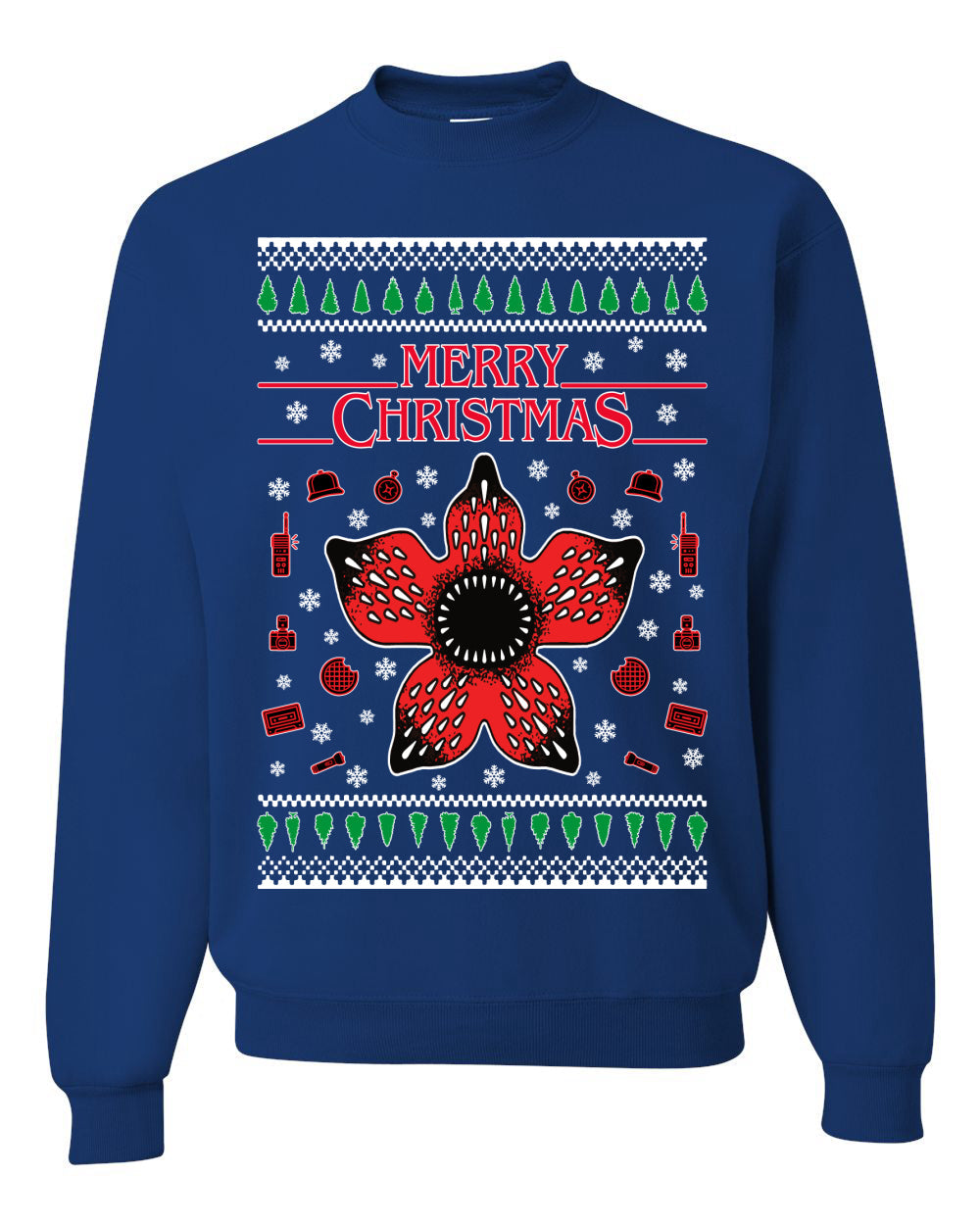 Merry Christmas collage of flower, phone, camera, and compass Christmas Unisex Crewneck Graphic Sweatshirt