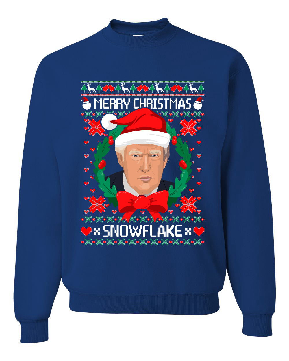 Merry Christmas Snowflake Funny Trump Ugly Christmas Sweater Unisex Crewneck Graphic Sweatshirt