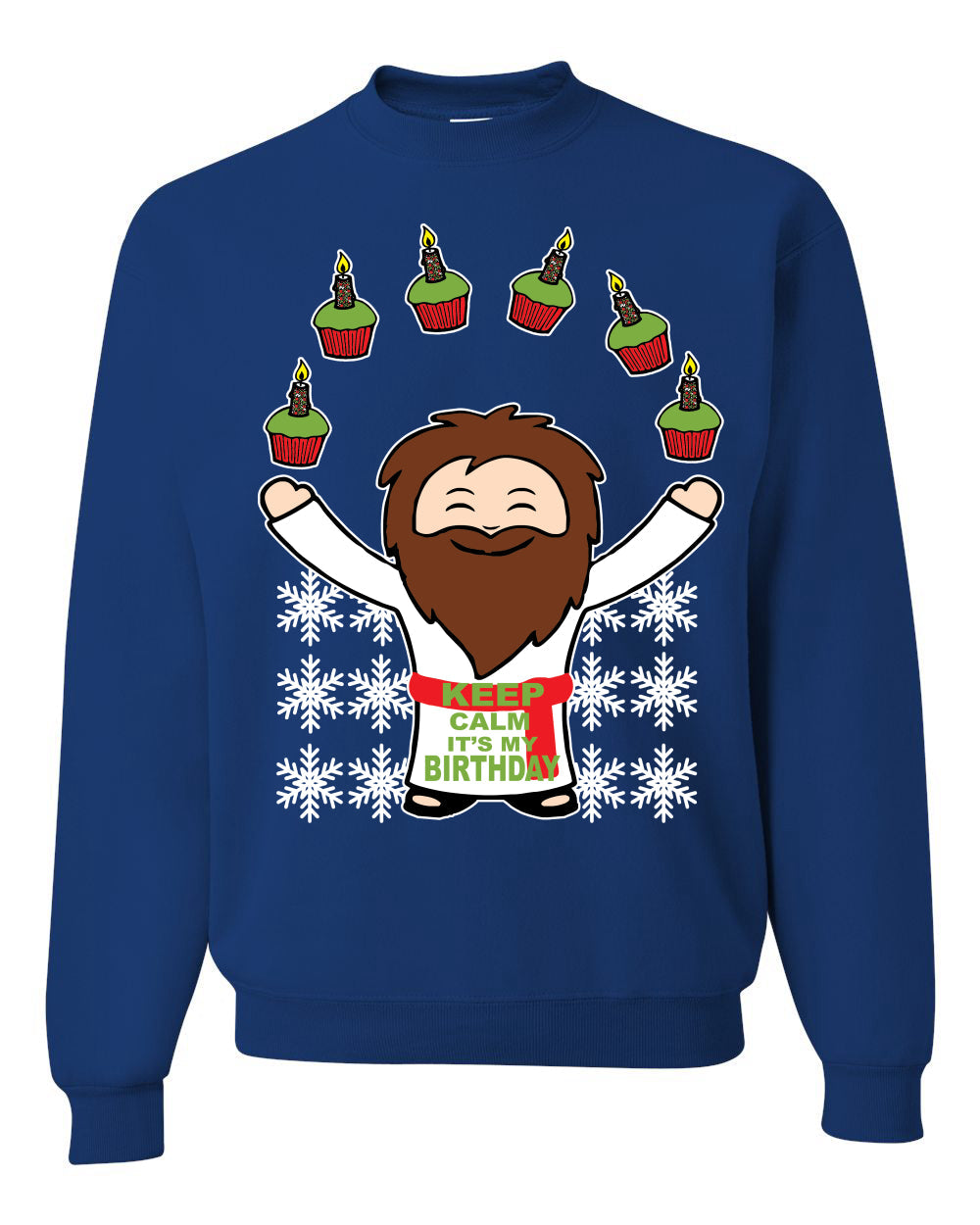 Keep Calm It's My Birthday Jesus Cupcakes Christmas Unisex Crewneck Graphic Sweatshirt