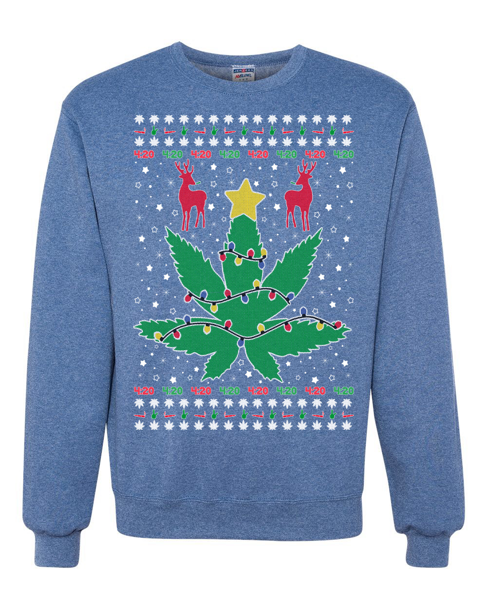 Weed Marijuana Lit Deer Pot Leaf Xmas Lights Christmas Unisex Crewneck Graphic Sweatshirt