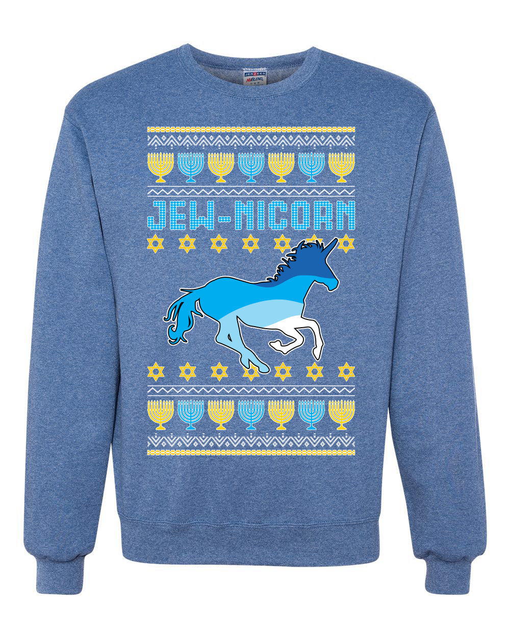 Jewnicorn Jewish Unicorn Funny Hanukkah Hanukkah Unisex Crewneck Graphic Sweatshirt