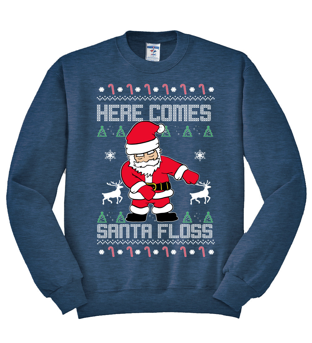 Here Comes Santa Floss Funny Dance Moves Christmas Unisex Crewneck Graphic Sweatshirt