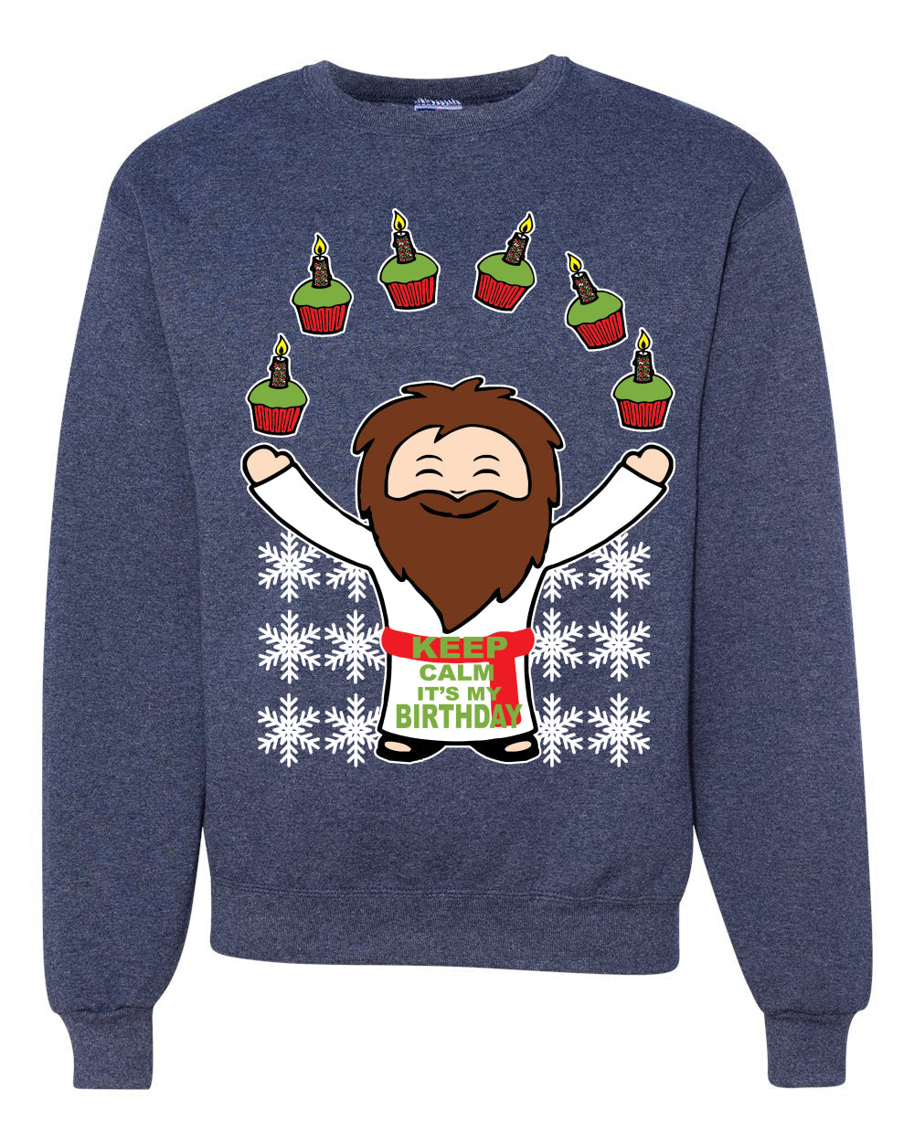 Keep Calm It's My Birthday Jesus Cupcakes Christmas Unisex Crewneck Graphic Sweatshirt