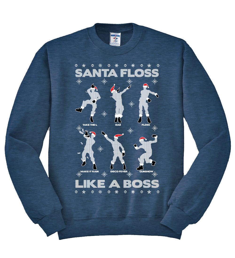 Santa Floss Like a Boss Dance Moves Christmas Unisex Crewneck Graphic Sweatshirt
