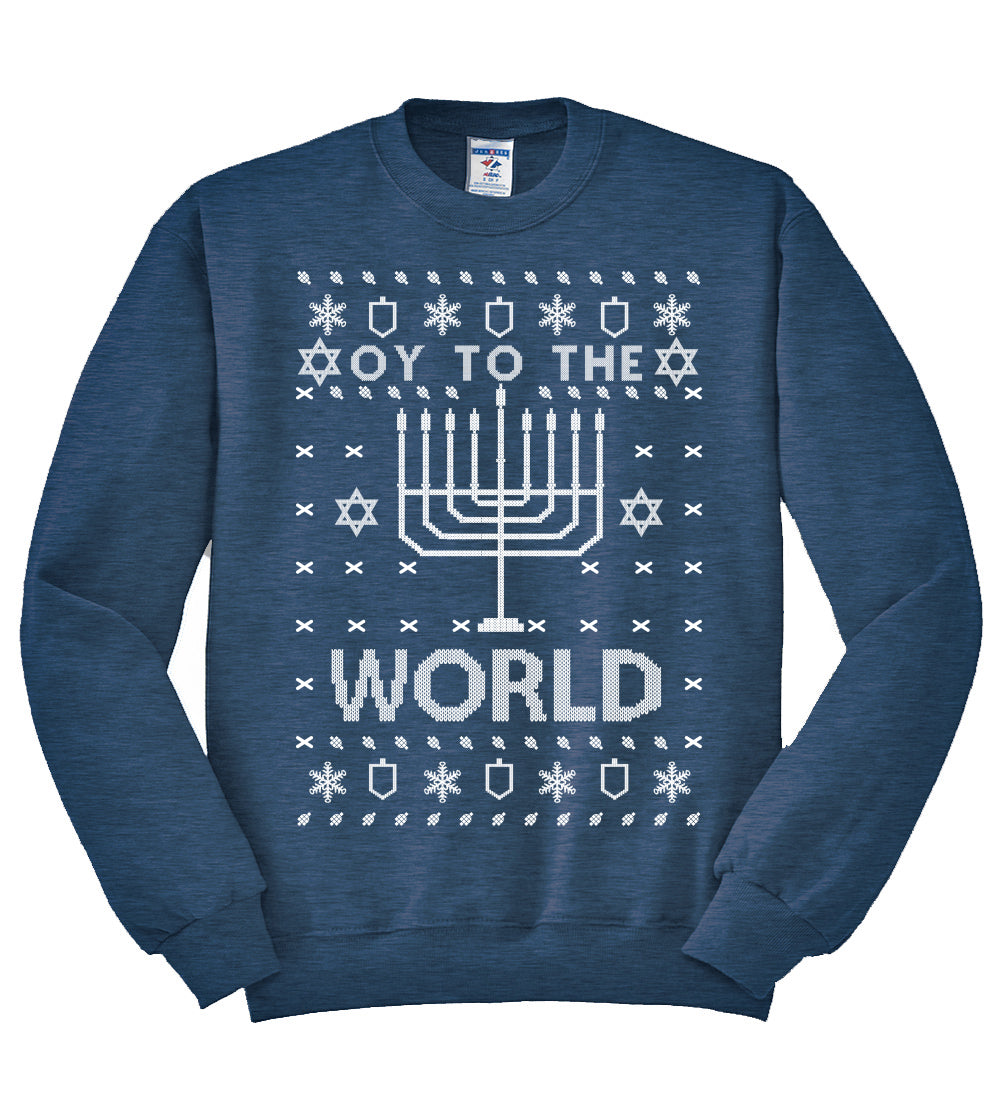 Oy to The World Funny Jewish Xmas Menorah Christmas Unisex Crewneck Graphic Sweatshirt