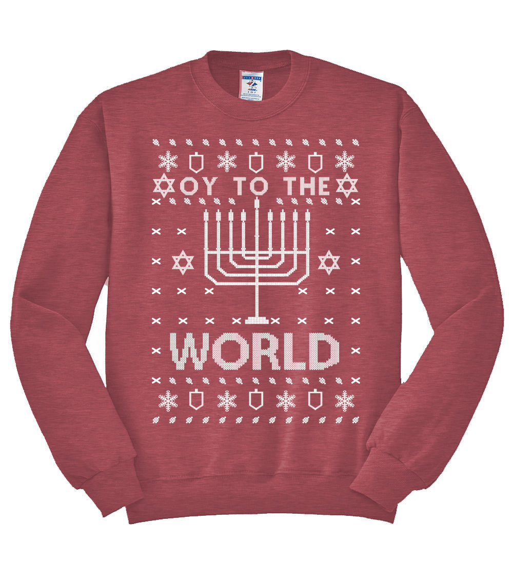 Oy to The World Funny Jewish Xmas Menorah Christmas Unisex Crewneck Graphic Sweatshirt