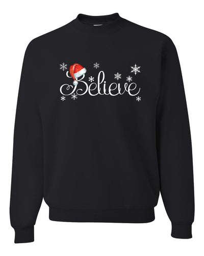 Santa Hat Snowflake Believe Merry Christmas Unisex Crewneck Graphic Sweatshirt