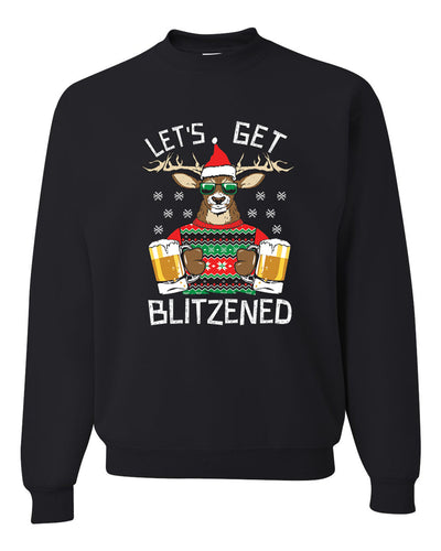 Lets Get Blitzened Deer With Beer Merry Christmas Unisex Crewneck Graphic Sweatshirt