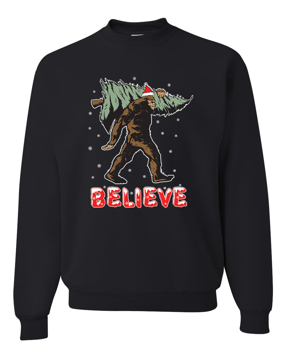 Believe Sanata Sasquatch Bigfoot Merry Christmas Merry Christmas Unisex Crewneck Graphic Sweatshirt
