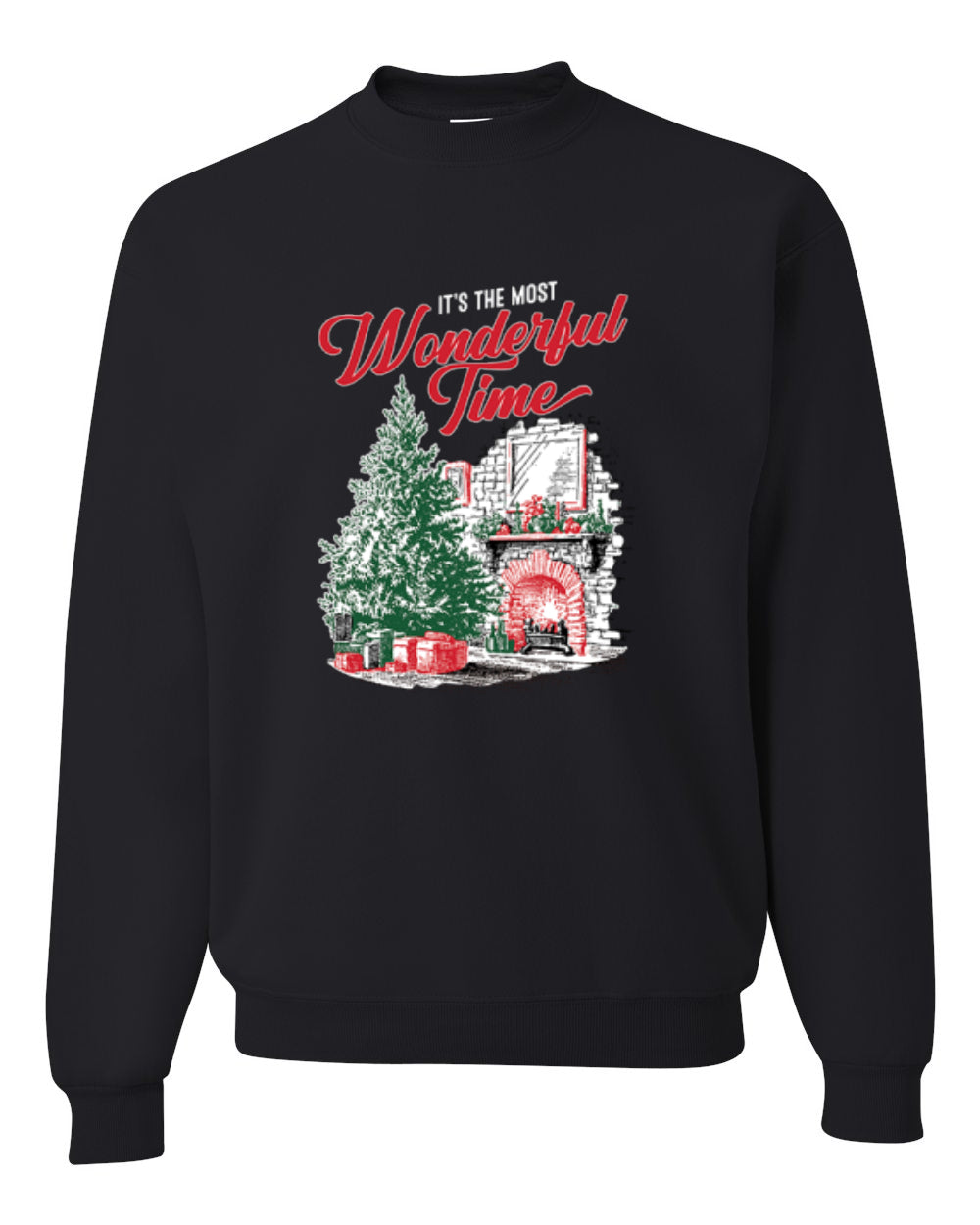 It's The Most Wonderful Time, Christmas Tree Fireplace, Festive Design, Unisex Christmas Sweater, Crewneck Sweatshirts